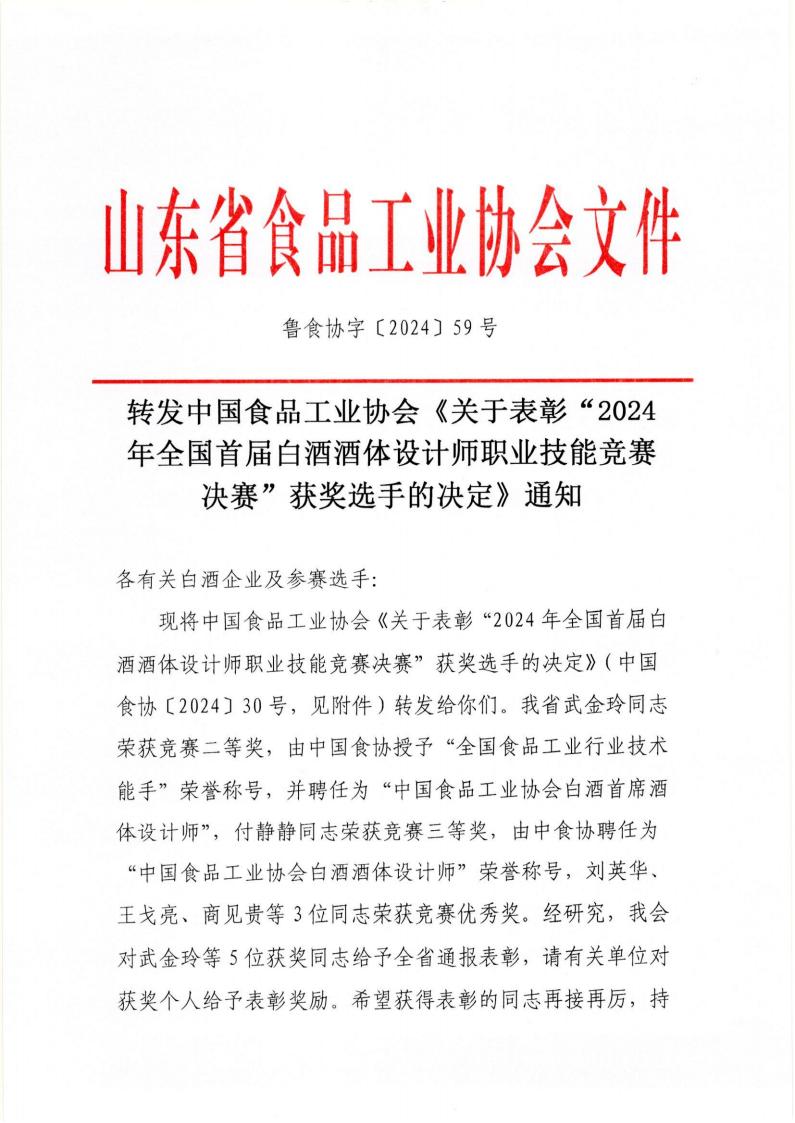 59號 轉發(fā)中國食品工業(yè)協(xié)會《關于表彰“2024年全國首屆白酒酒體設計師職業(yè)技能競賽決賽”獲獎選手的決定》通知_00.jpg